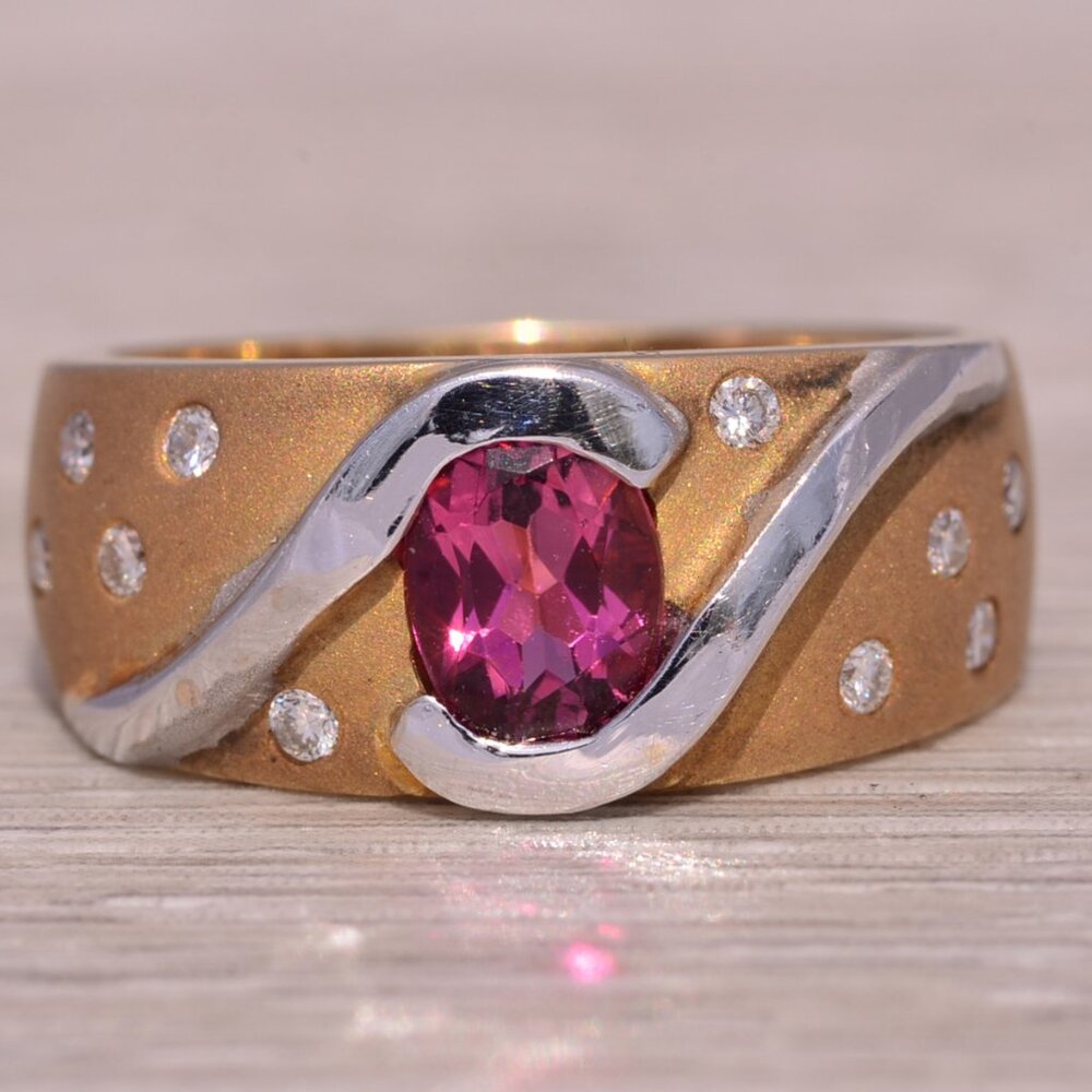 Pink Tourmaline and Diamond Ring in 14K White and Yellow Gold - Picture 1 of 10